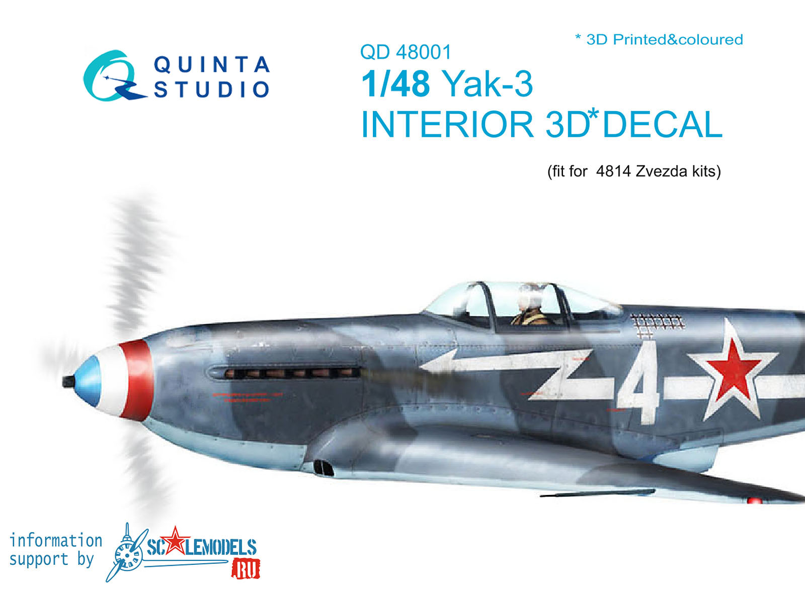 Yak-3 3D-Printed & coloured Interior on decal paper (for 4814 Zvezda kit)