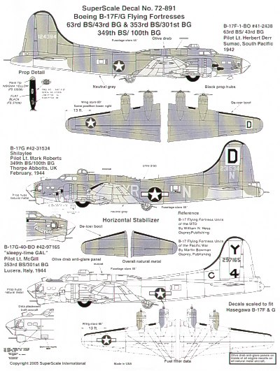 Decal 1/72 Boeing B-17F/B-17G Flying Fortress (3) (Microscale)