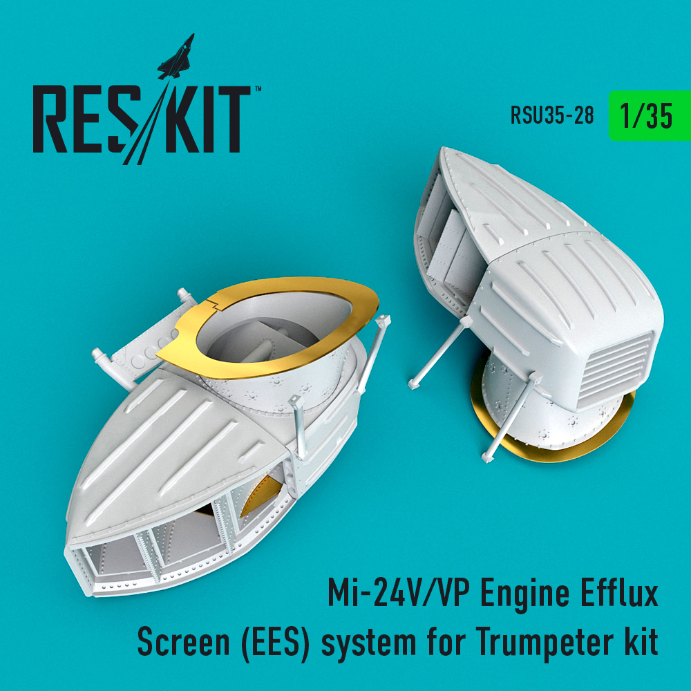 Additions (3D resin printing) 1/35 MiL Mi-24V/VP Engine Efflux Screen (EES) system (designed to be used with Trumpeter kits)