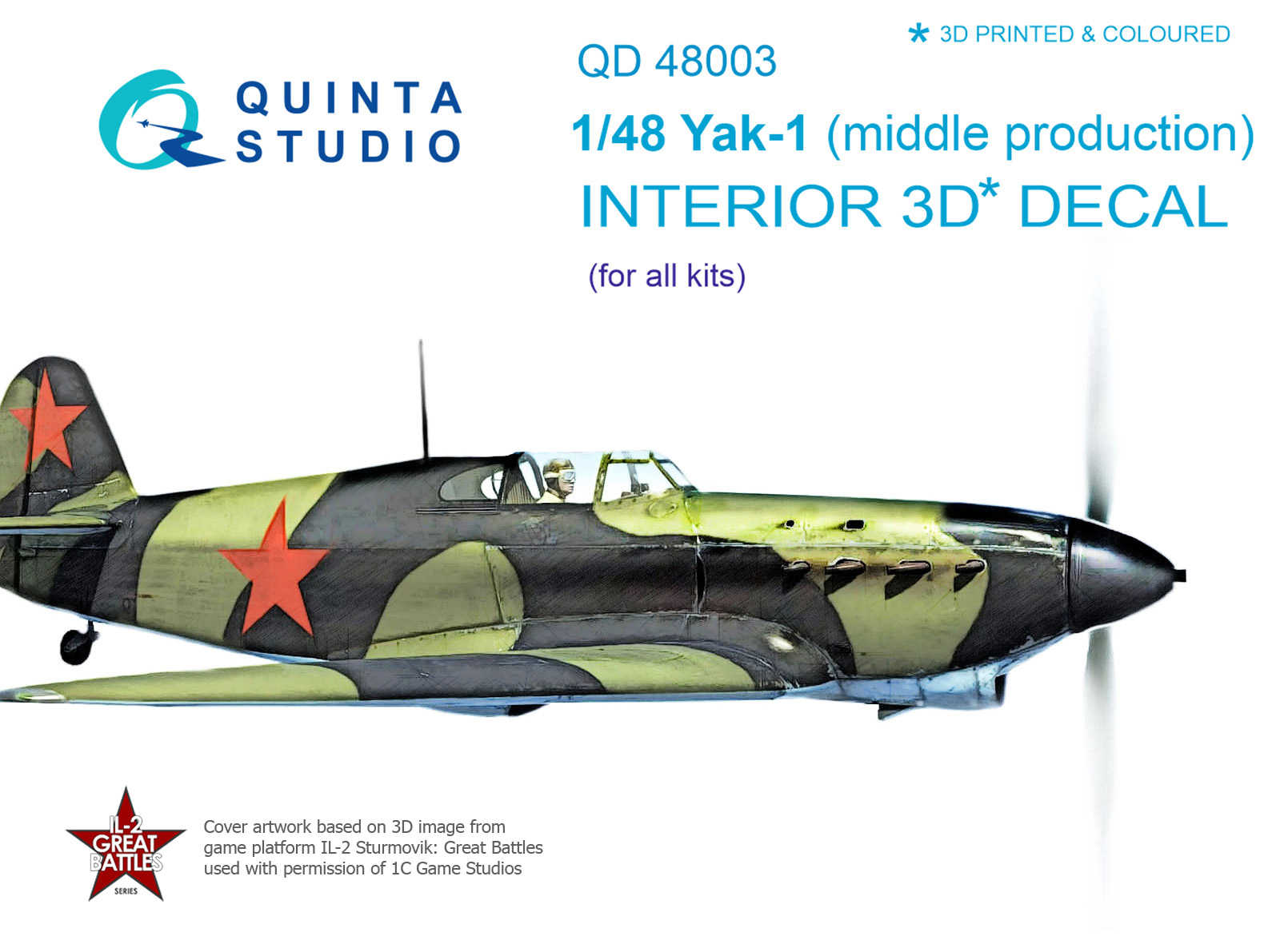 Yak-1 (mid. production) 3D-Printed & coloured Interior on decal paper (for all kits) (reissued QD48003-Pro)