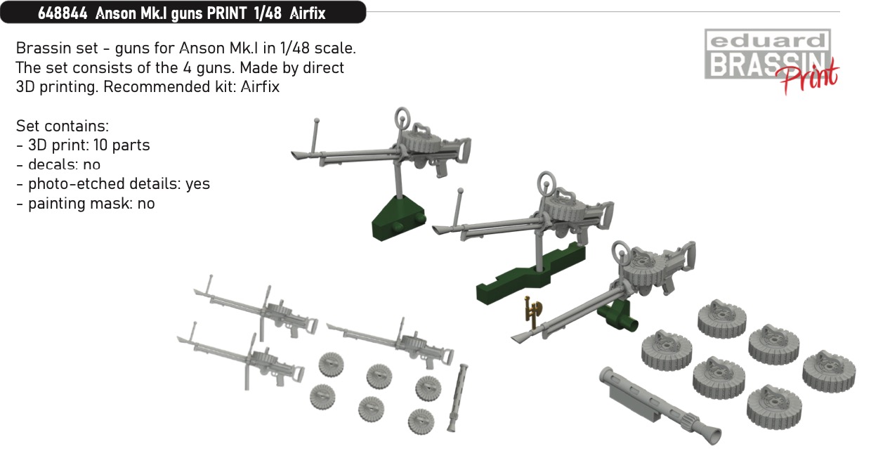 Additions (3D resin printing) 1/48 Avro Anson Mk.I guns (3D-Printed) (designed to be used with Airfix kits)