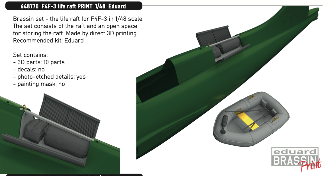Additions (3D resin printing) 1/48 Grumman F4F-3 Wildcat life raft 3D-Printed (designed to be used with Eduard kits) 