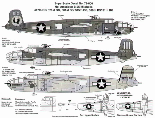 Decal 1/72 North-American B-25J Mitchells (3) (Microscale)