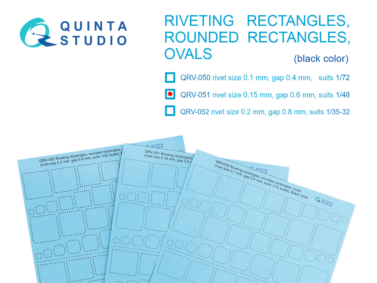 Riveting rectangles, rounded rectangles and ovals (rivet size 0.15 mm, gap 0.6 mm, suits 1/48), Black color