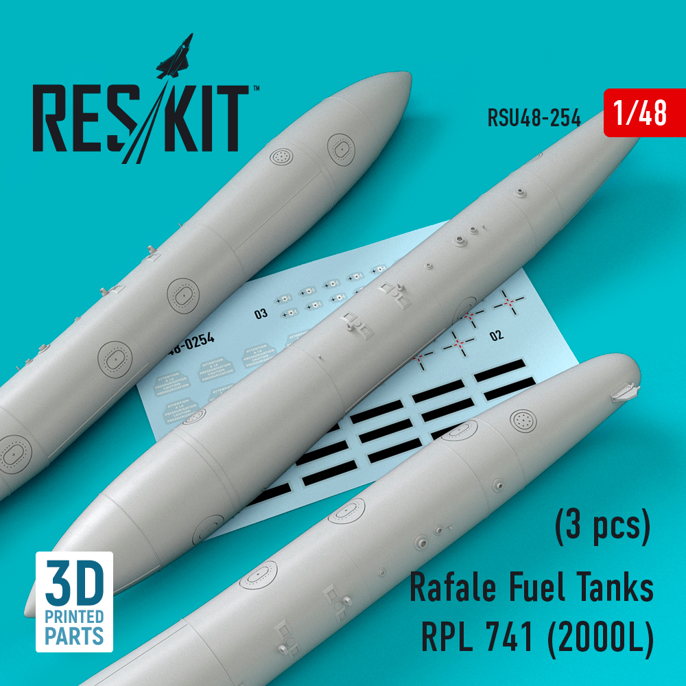 Additions (3D resin printing) 1/48 Dassault Rafale Fuel Tanks RPL 741 (2000L) (3 pcs) (ResKit)
