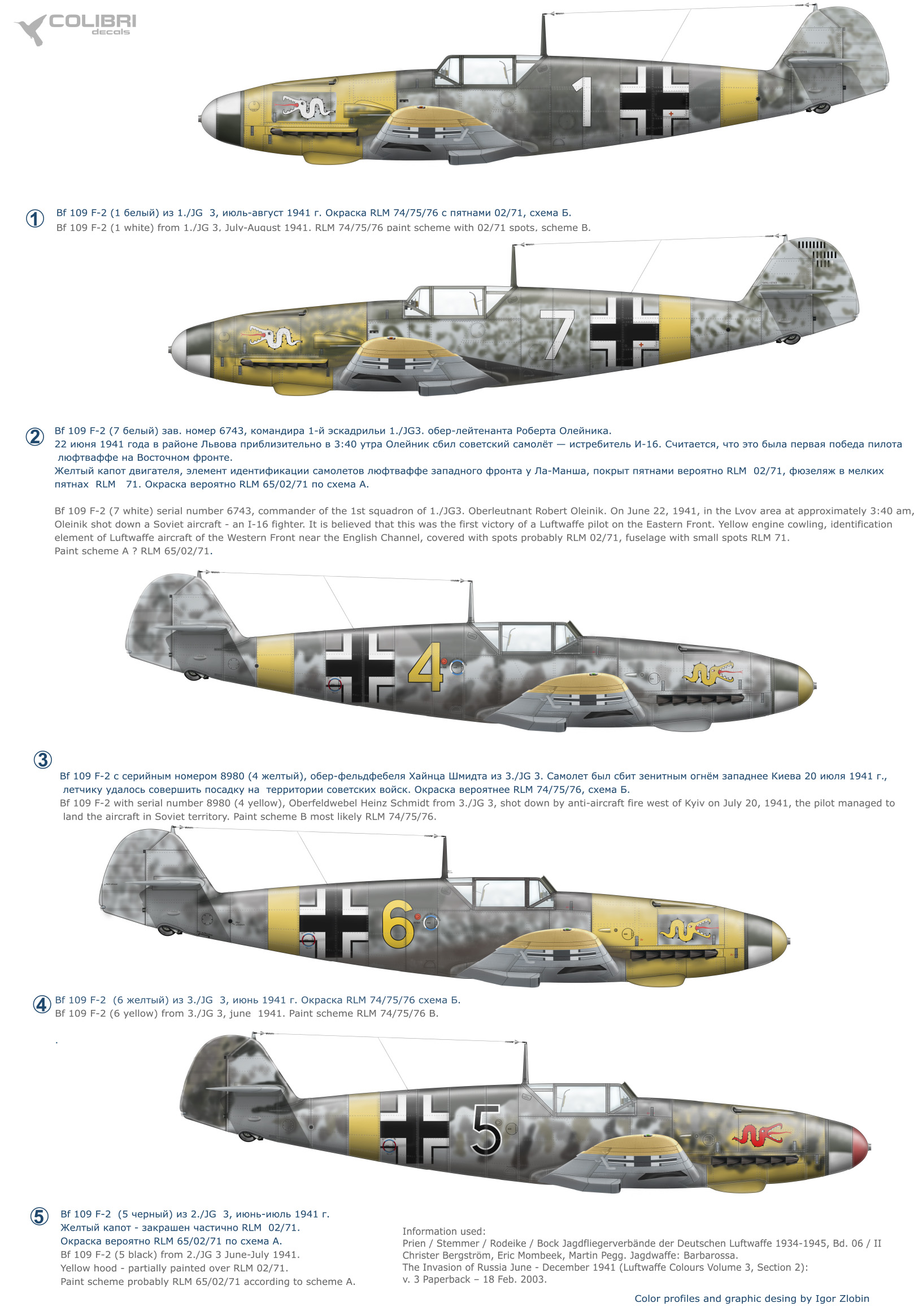 Decal 1/48 Bf-109 F-2  JG 3 (Operation Barbarossa) (Colibri Decals)