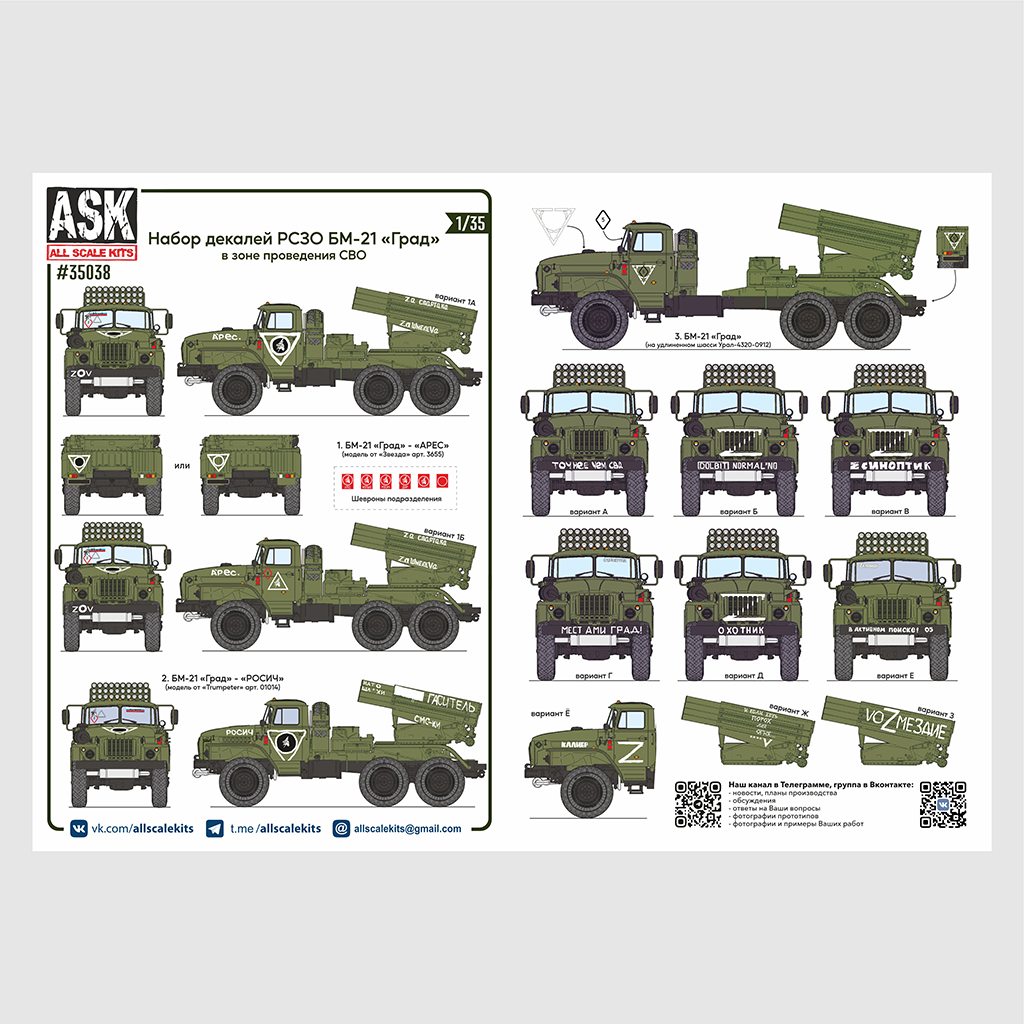 Decal 1/35 A set of decals for MLRS BM-21 "Grad" in the area of its (ASK)