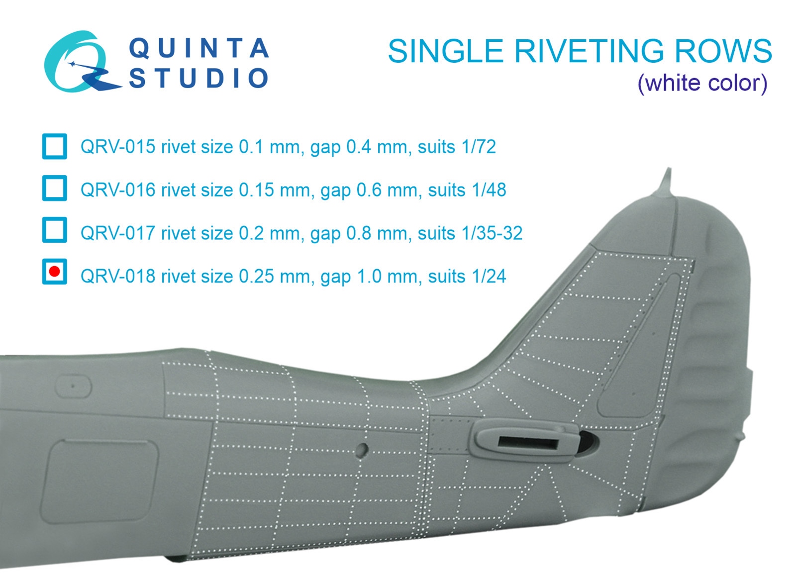 Single riveting rows (rivet size 0.25 mm, gap 1.0 mm, suits 1/24 scale), White color, total length 5,8 m/19 ft