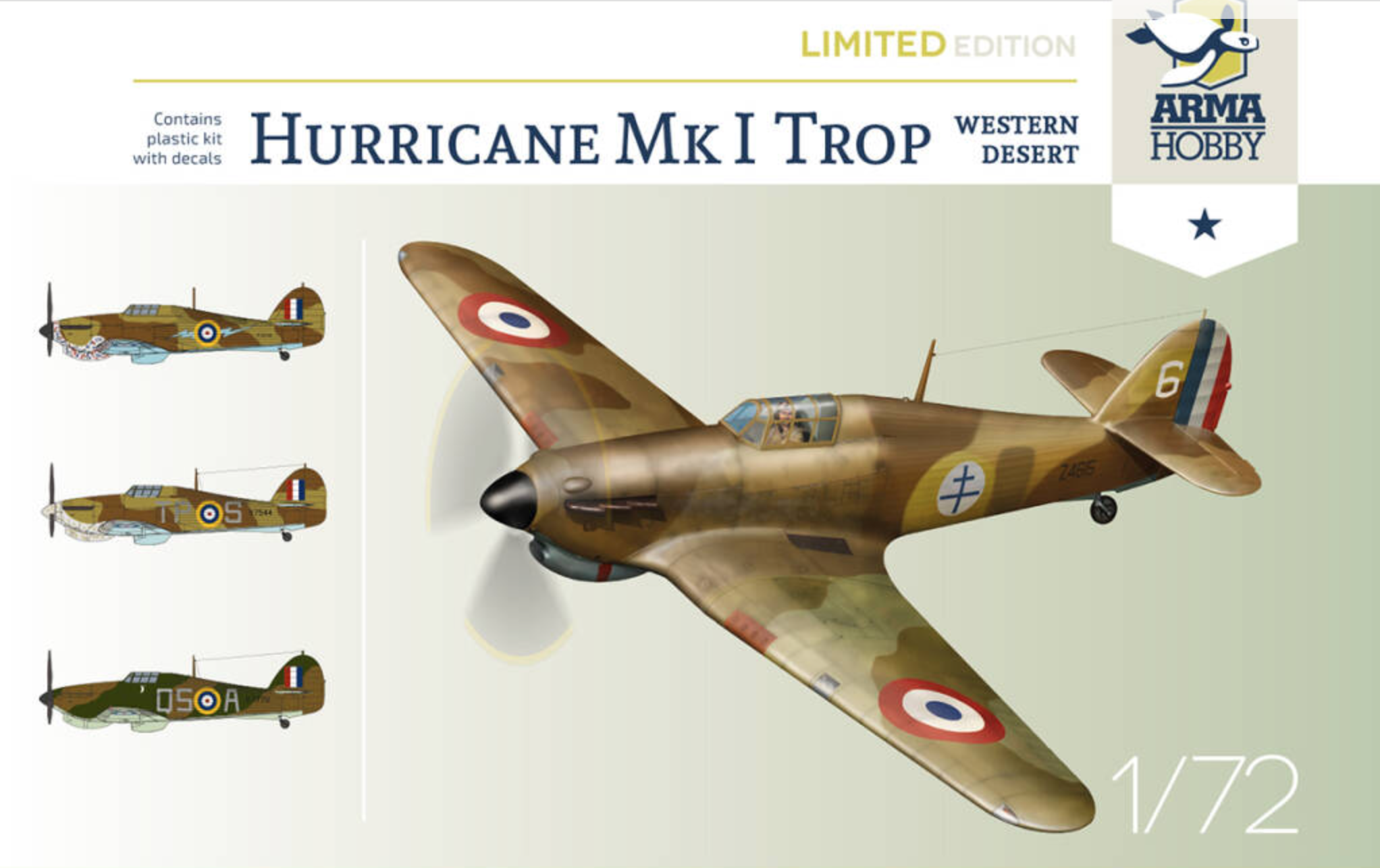 Model kit 1/72 Hawker Hurricane Mk.I trop Western Desert Limited Edition (Arma Hobby)