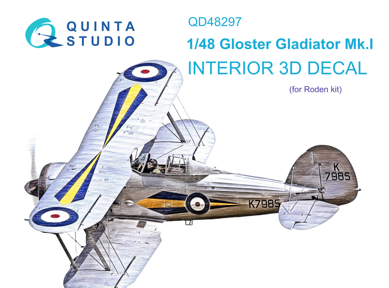 Gloster Gladiator MKI 3D-Printed & coloured Interior on decal paper (Roden)