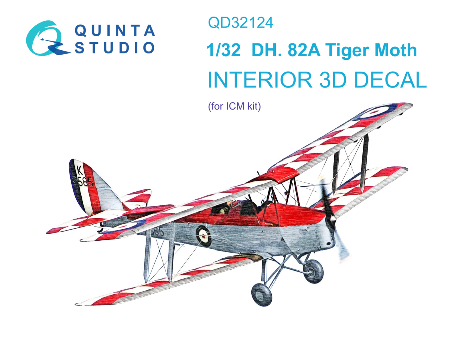 DH 82A Tiger Moth 3D-Printed & coloured Interior on decal paper (ICM)