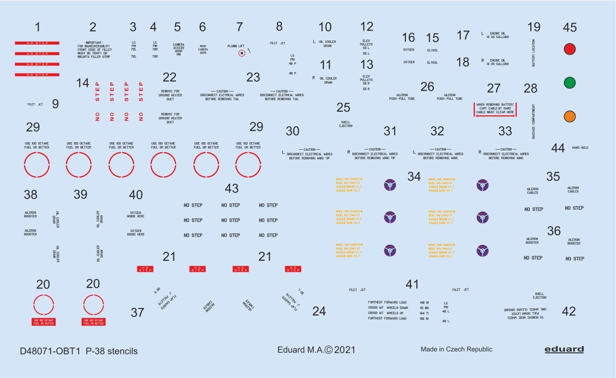 Decal 1/48 P-38 stencils (TAM/ACAD/HAS)