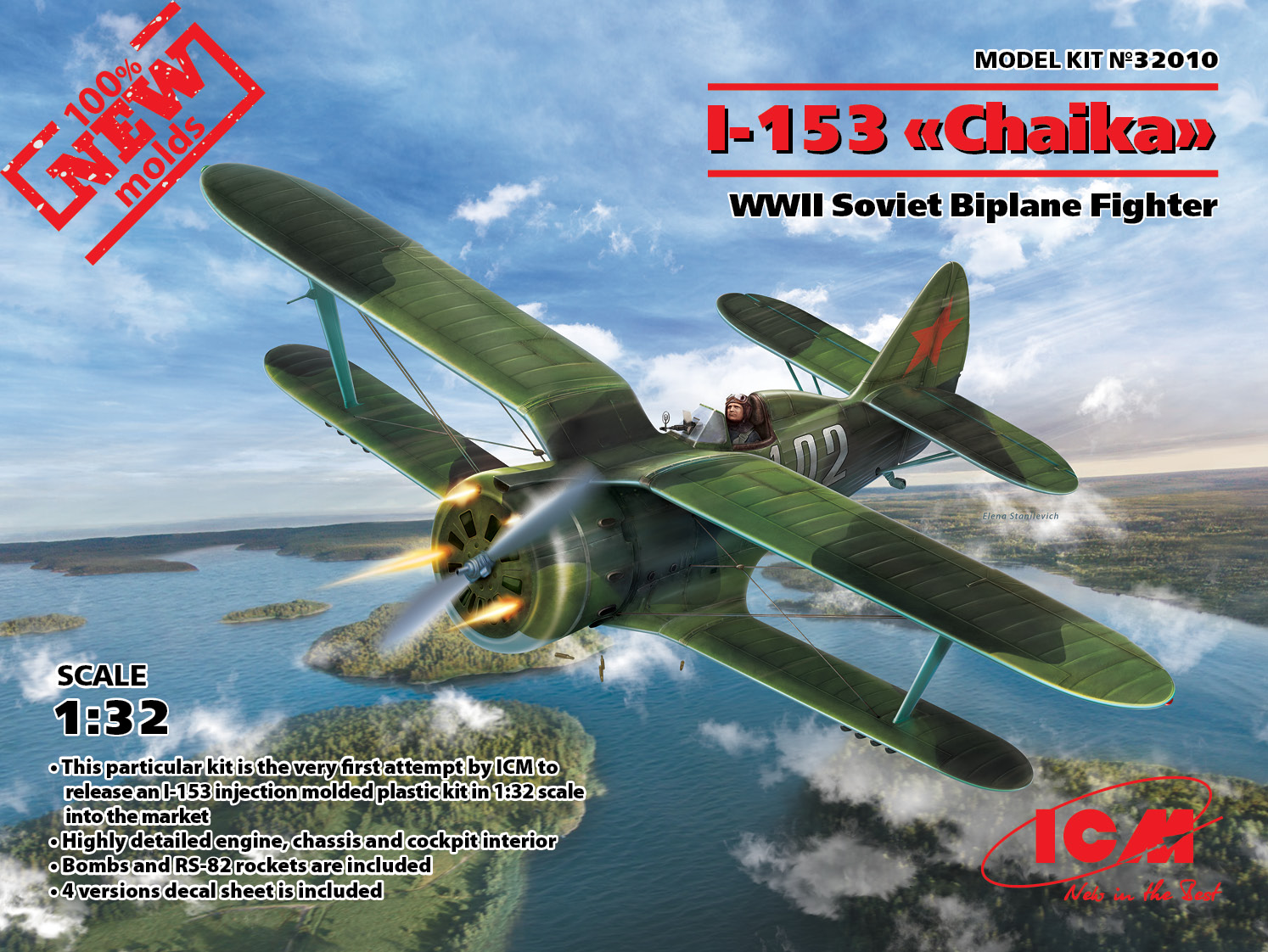 Model kit 1/32 Polikarpov I-153 WWII Soviet Biplane Fighter (ICM)