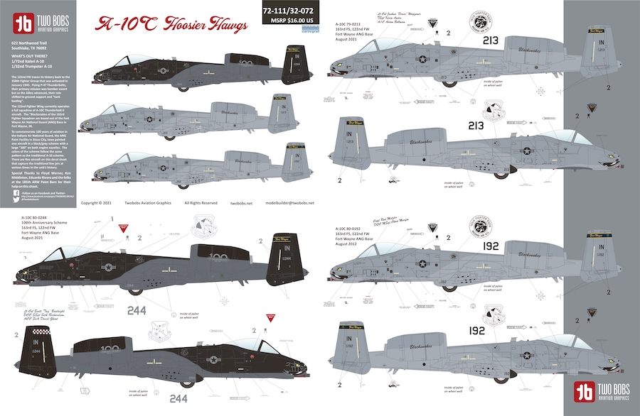 Decal 1/32 1/72     Fairchild A-10C Hoosier Hawgs TB72111 combined with TB32072  (Two Bobs)