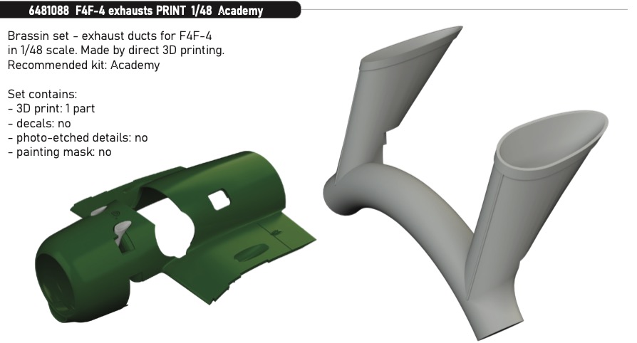 Additions (3D resin printing) 1/48 Grumman F4F-4 Wildcat exhausts 3D-Printed 1/48 (designed to be used with Academy kits)