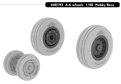 Additions (3D resin printing) 1/48 Grumman A-6A/A-6E Intruder wheels with weighted tyre effect (designed to be used with Hobby Boss kits) 
