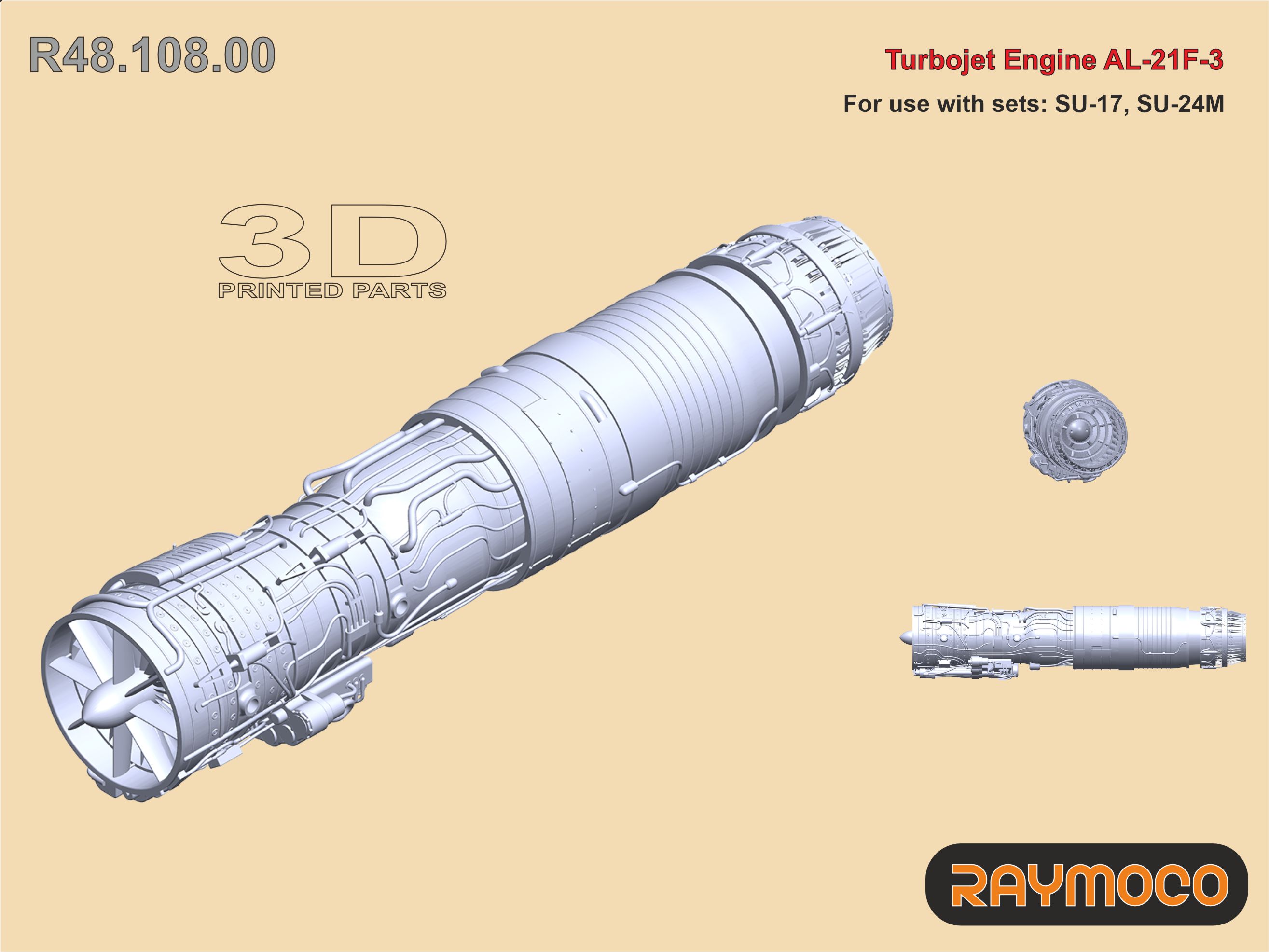 Additions (3D resin printing) 1/48 Turbo Jet Engine AL-21F-3 (Raymoco)