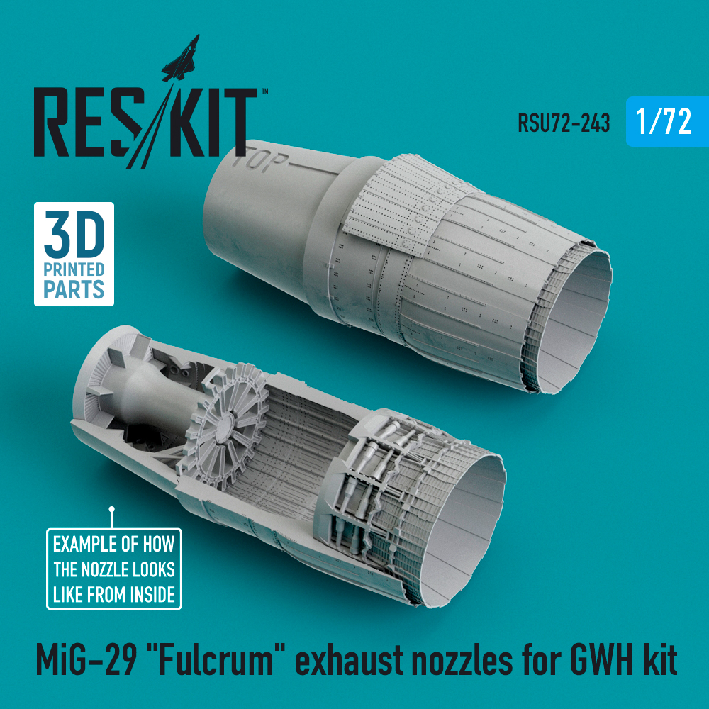 Additions (3D resin printing) 1/72 Mikoyan MiG-29 Fulcrum exhaust nozzles (ResKit)