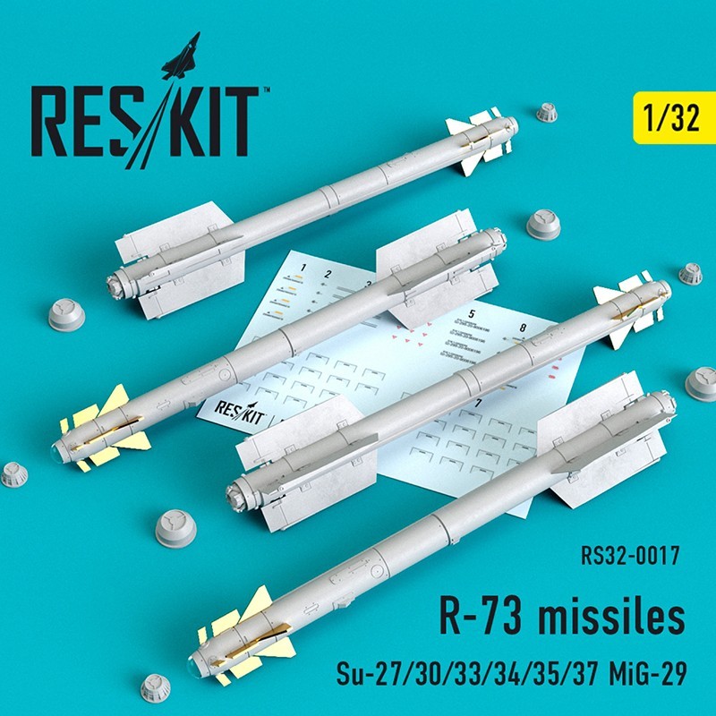 Additions (3D resin printing) 1/32 R-73 soviet missiles (4 pcs) (Sukhoi Su-27/Su-30/Su-33/Su-34/Su-35/Su-37 Mikoyan MiG-29)