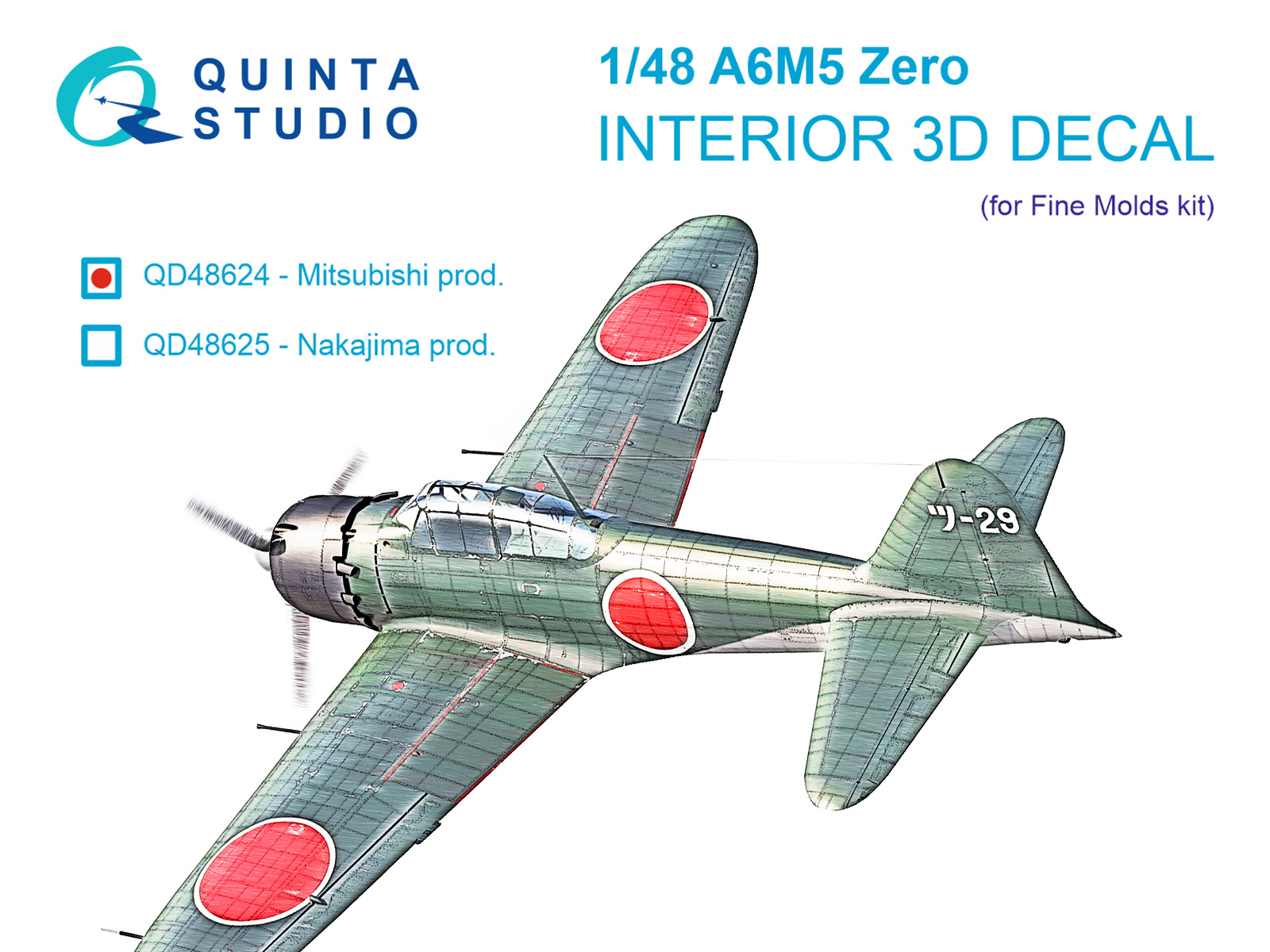 A6M5 Zero, Mitsubishi Prod. 3D-Printed & coloured Interior on decal paper (Fine Molds)
