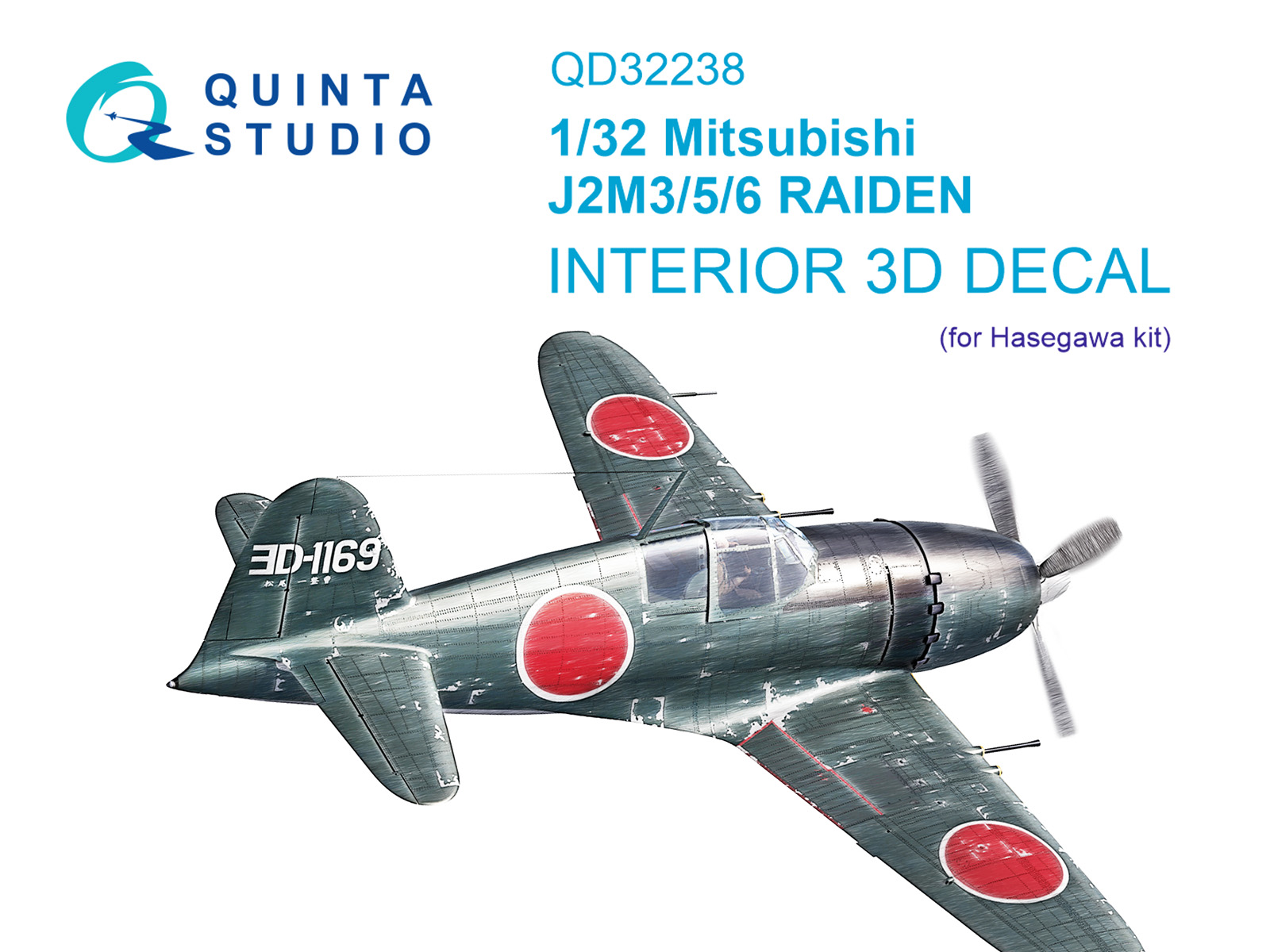 Mitsubishi J2M3/5/6 Raiden 3D-Printed & coloured Interior on decal paper (Hasegawa)