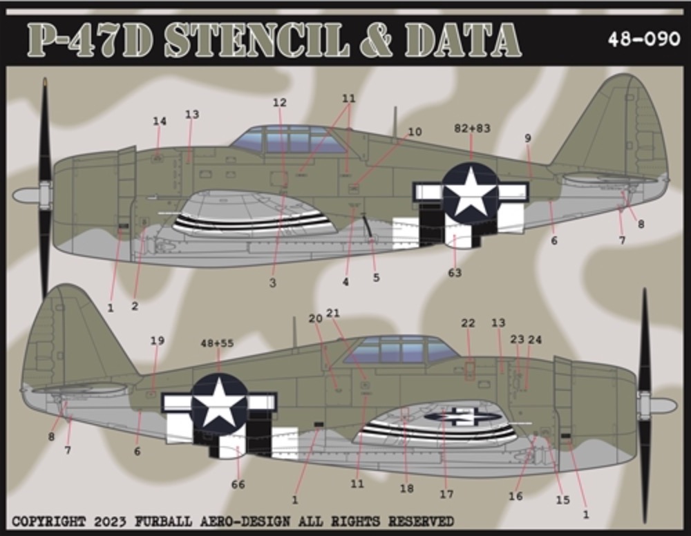 Decal 1/48 Republic P-47D Thunderbolt Stencils and Data (Furball Aero-Design)