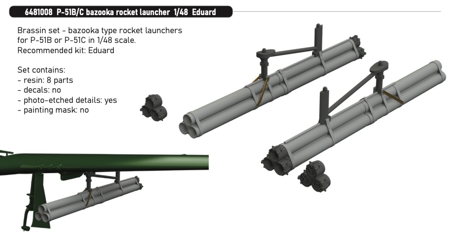 Additions (3D resin printing) 1/48 North-American P-51B/P-51C Mustang bazooka rocket launcher 1/48 (designed to be used with Eduard kits)