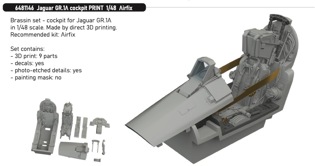 Additions (3D resin printing) 1/48 Sepecat Jaguar GR.1A cockpit (3d-printed) 1/48 (designed to be used with Airfix kits)