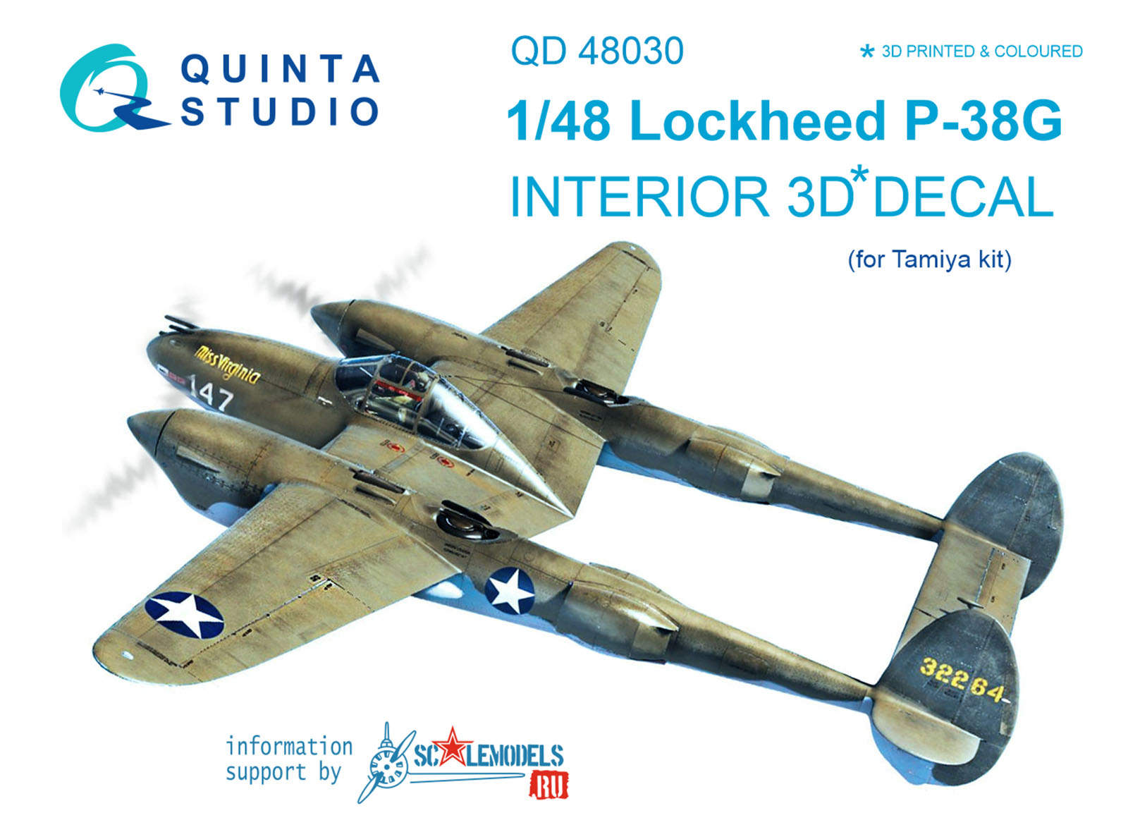 P-38G 3D-Printed & coloured Interior on decal paper (for Tamiya kit)