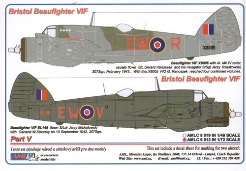 Decal 1/72 Bristol Beaufighter VIF Part V (AML)