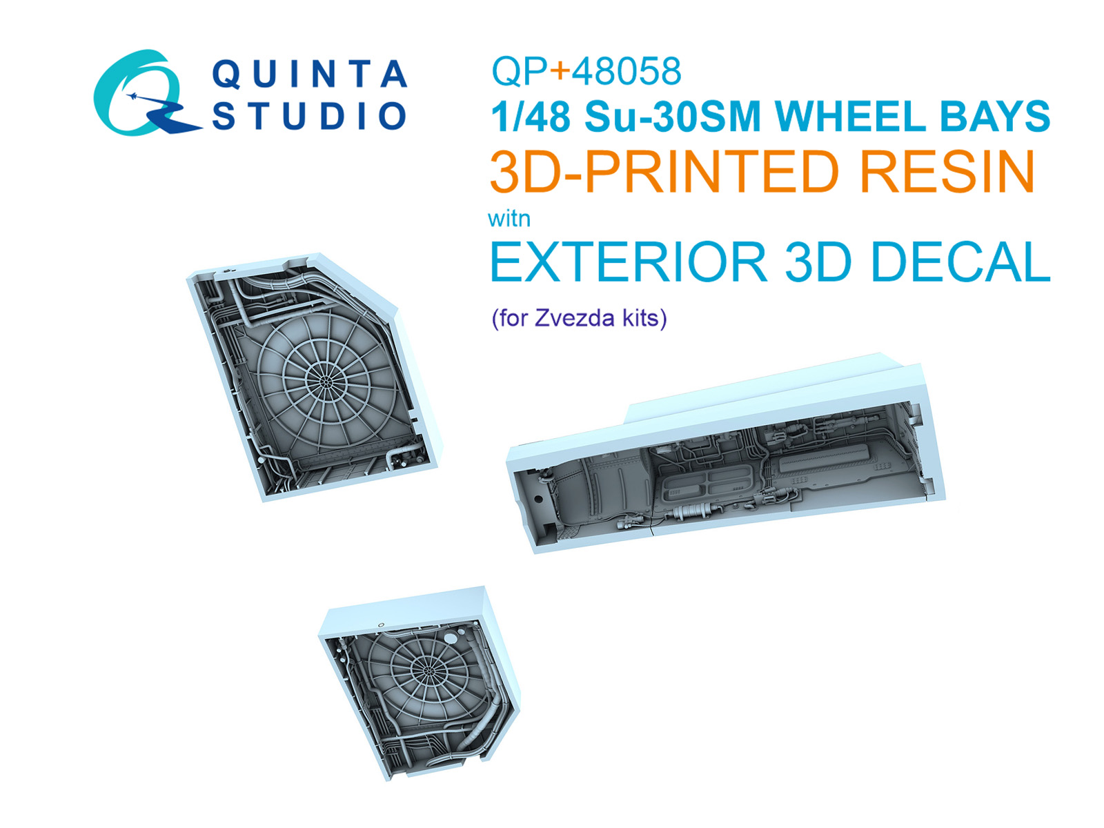 Su-30SM Complete Wheel Wells (Zvezda) (with 3D-printed resin parts)