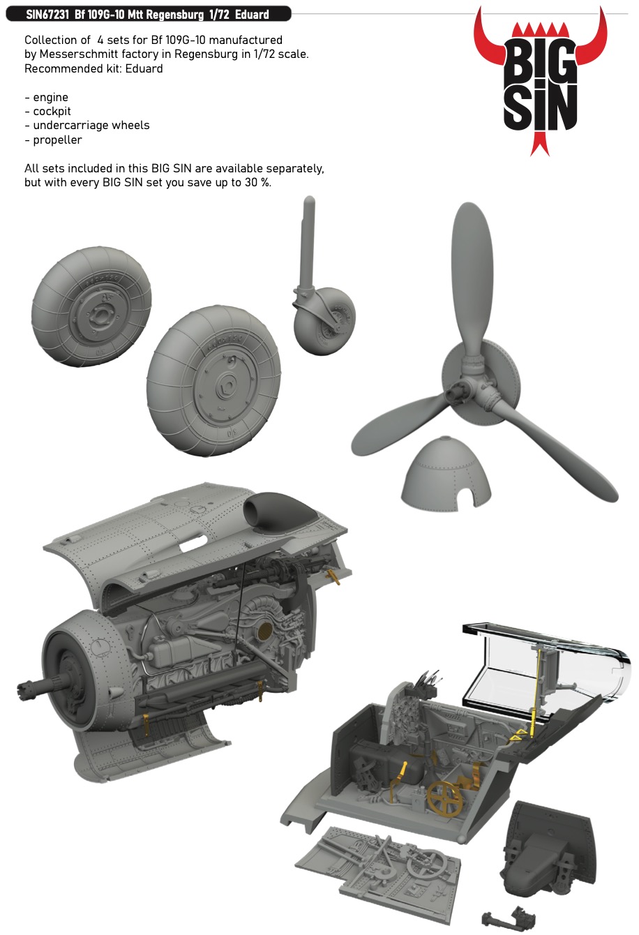 Additions (3D resin printing) 1/72 Messerschmitt Bf-109G-10 Mtt Regensburg 1/72 (designed to be used with Eduard kits)