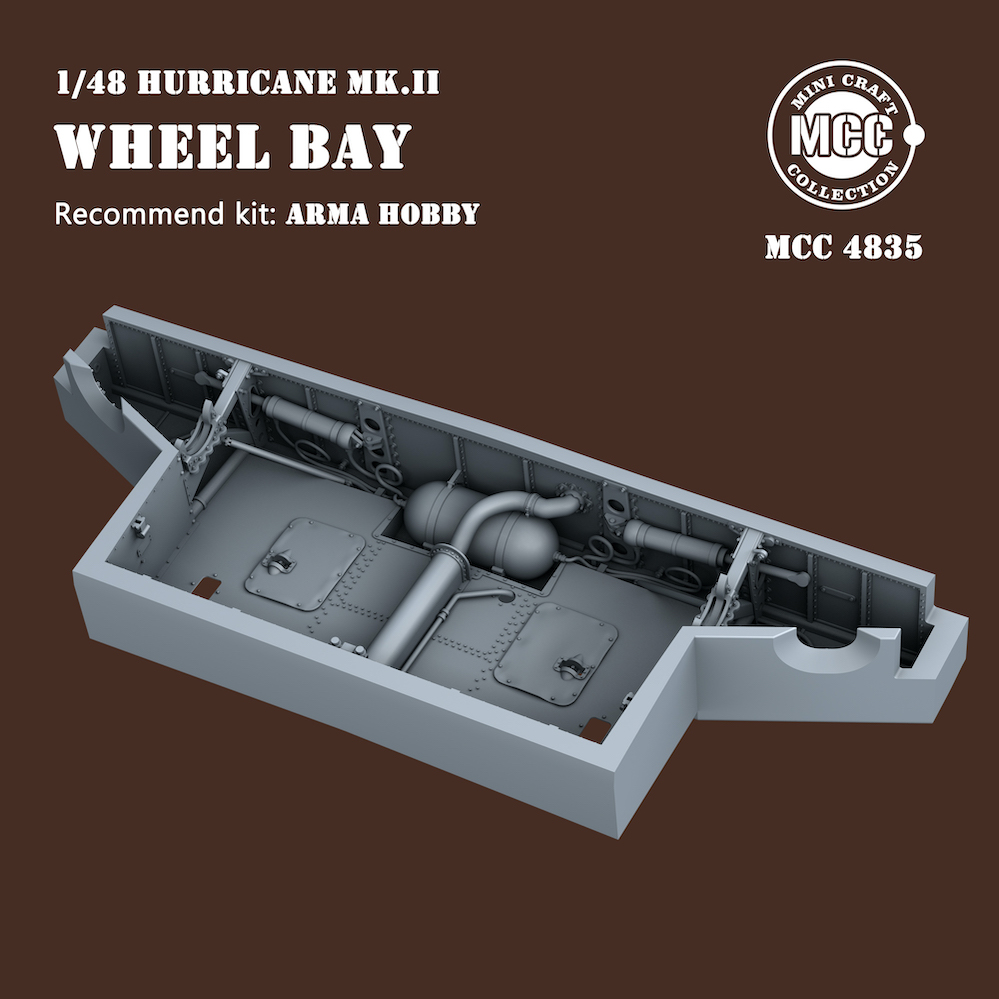Additions (3D resin printing) 1/48 Hawker Hurricane Mk.II Wheel bay (designed to be used with Arma Hobby kits) (MCC)
