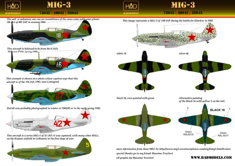 Decal 1/48 MiG-3 Part 1 (5x camo)(HAD)