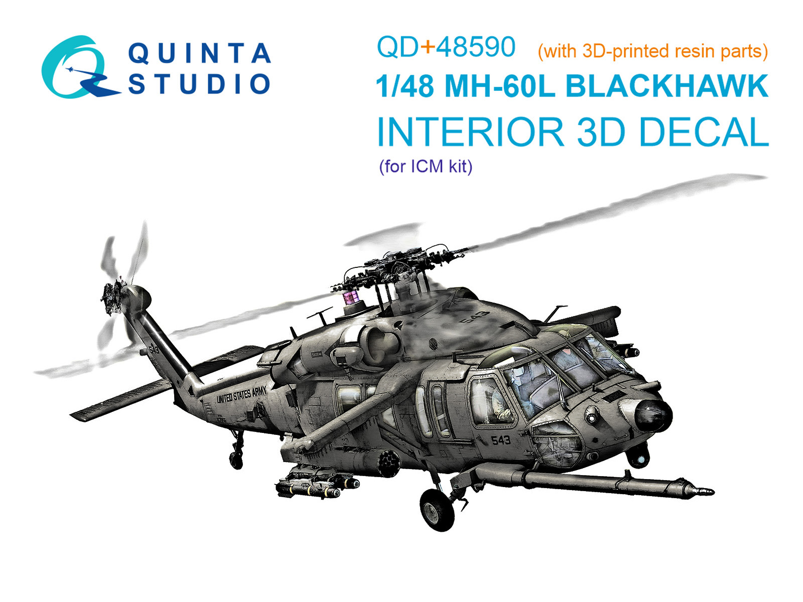 MH-60L Blackhawk 3D-Printed & coloured Interior on decal paper (ICM) (with 3D-printed resin parts)