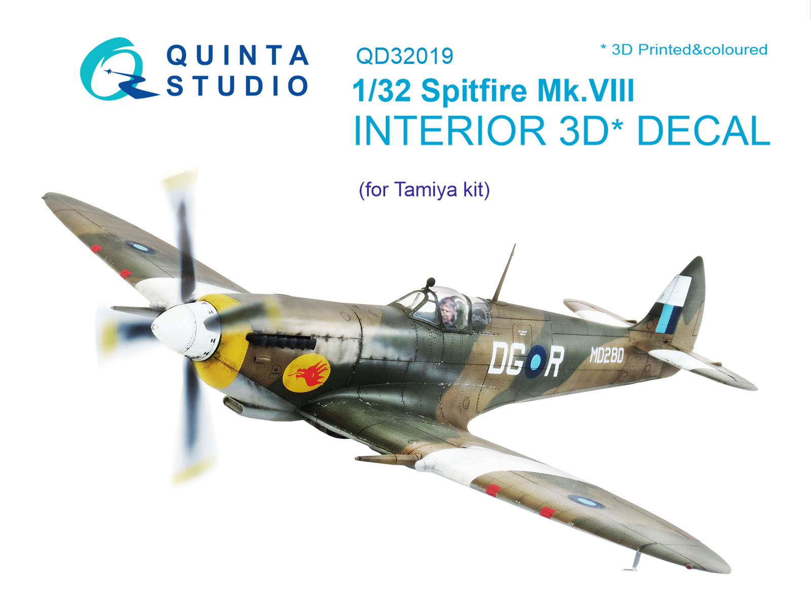 Spitfire Mk.VIII 3D-Printed & coloured Interior on decal paper (for Tamiya kit)