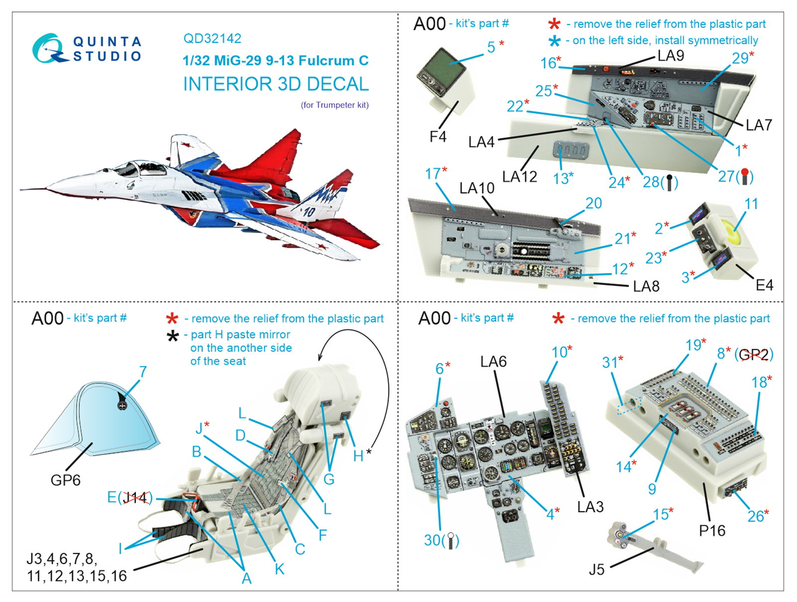 MiG-29 9-13 Fulcrum C 3D-Printed & coloured Interior on decal paper (Trumpeter)