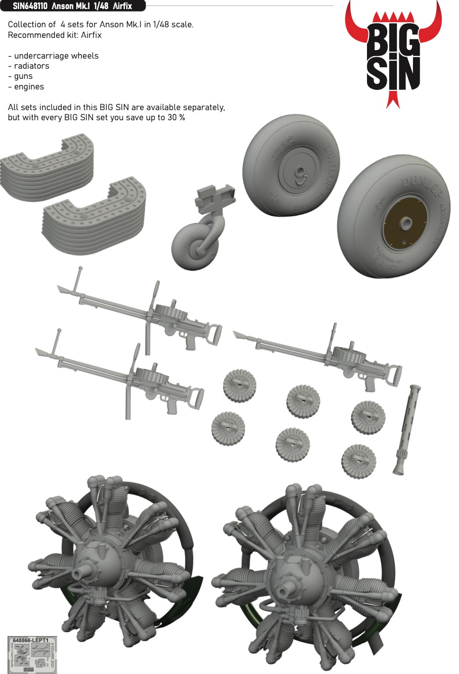 Additions (3D resin printing) 1/48 Avro Anson Mk.I (designed to be used with Airfix kits) 