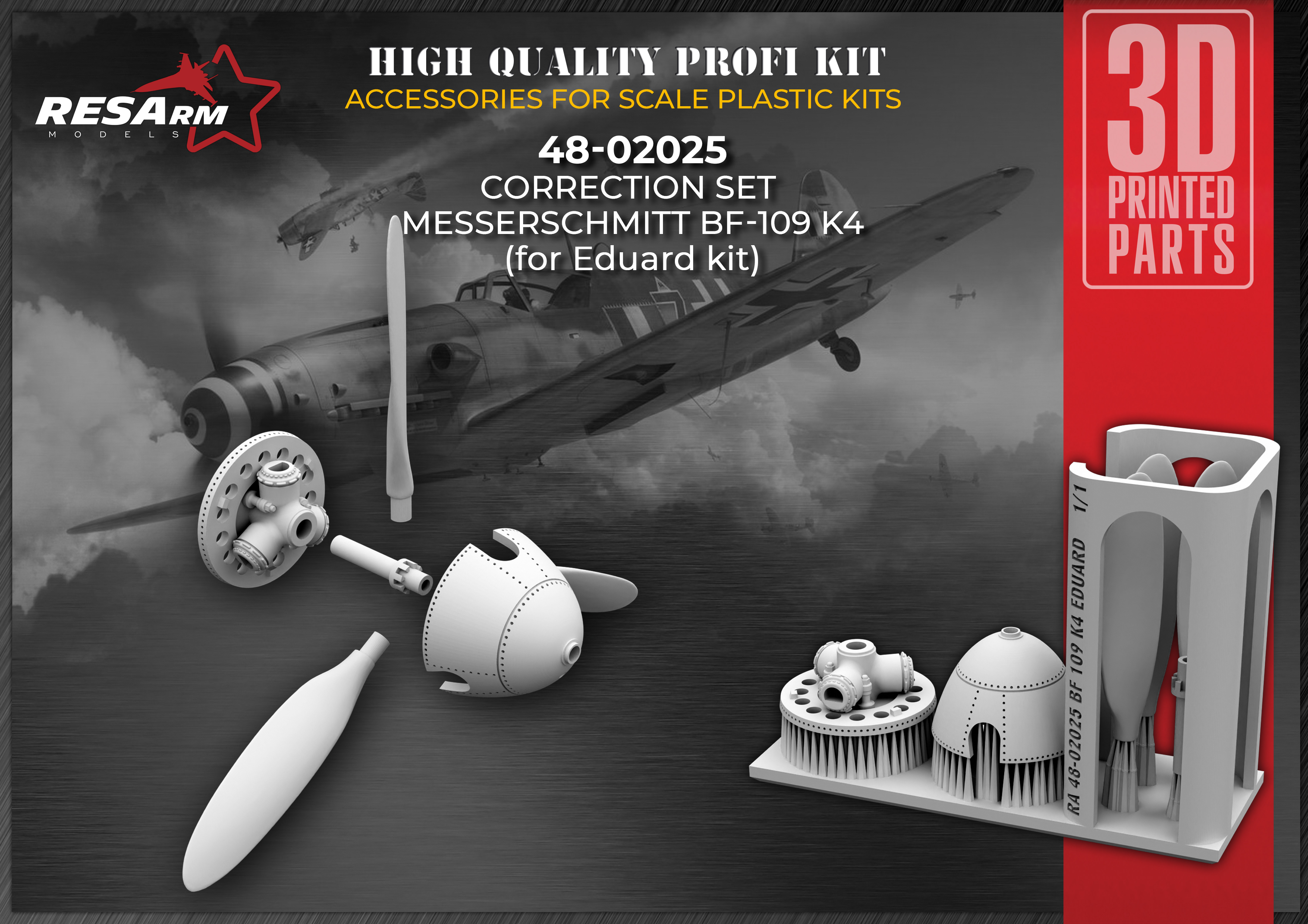 Additions (3D resin printing) 1/48 Bf-109 K-4 Cock and propeller blades (for Eduard) (RESarm)