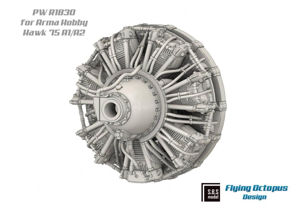 Additions (3D resin printing) 1/72 Curtiss H-75 A1/A2 Hawk engine set (designed to be used with Arma Hobby kits)