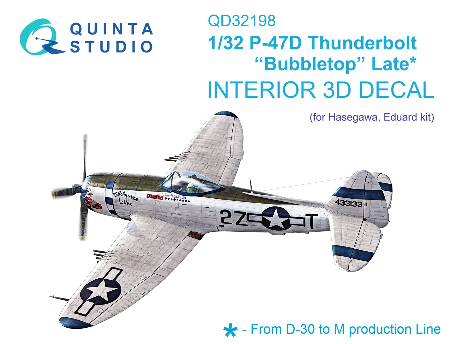 P-47D Thunderbolt Bubbletop Late 3D-Printed & coloured Interior on decal paper (Hasegawa)