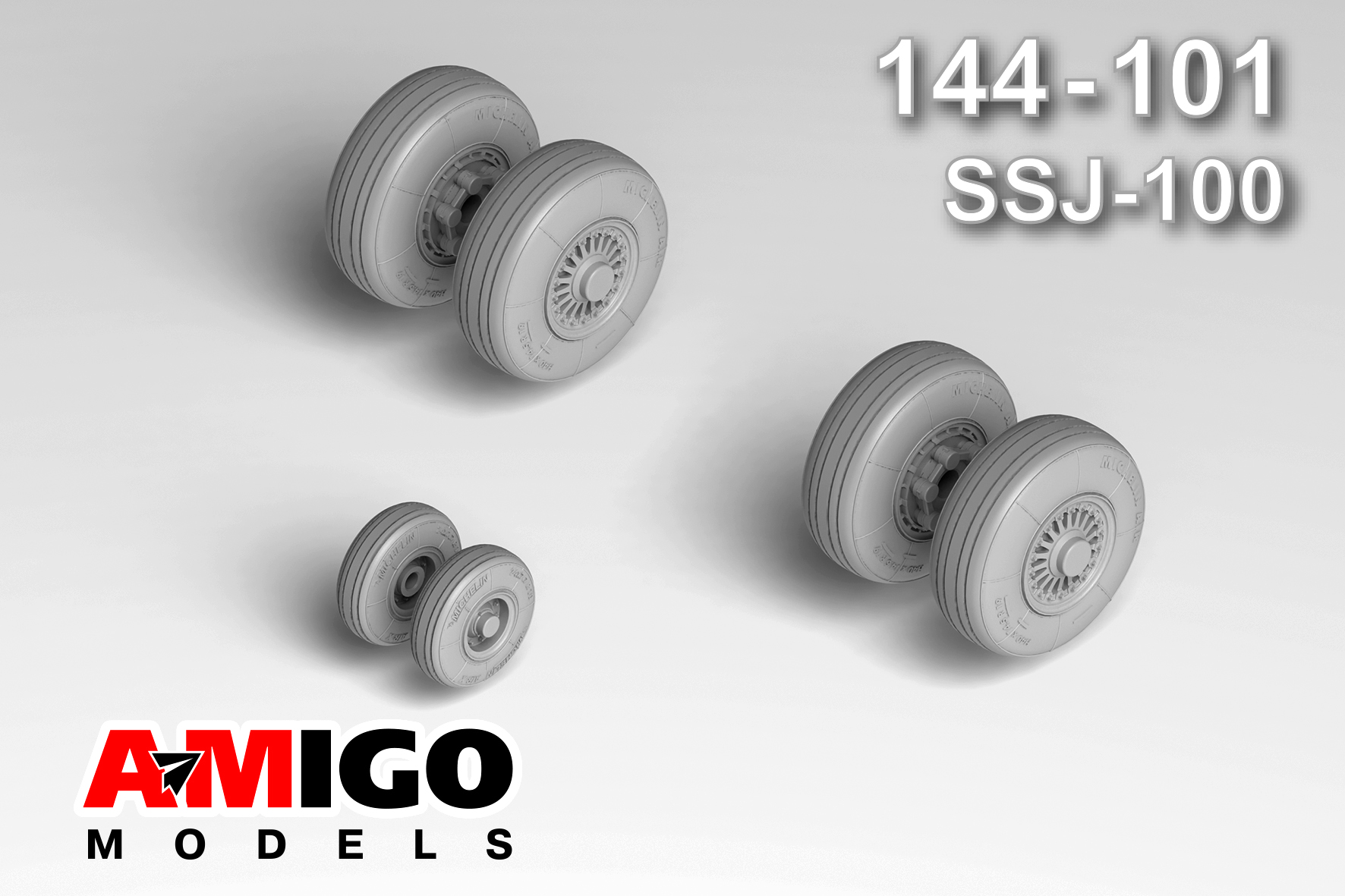Additions (3D resin printing) 1/144 Chassis wheels under load for the SSJ-100 model + Masks (Amigo Models) 