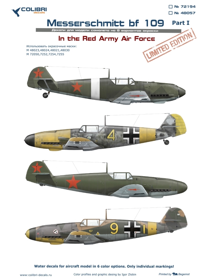 Decal 1/72 Bf-109 in tne Red Army Air Force (Colibri Decals)