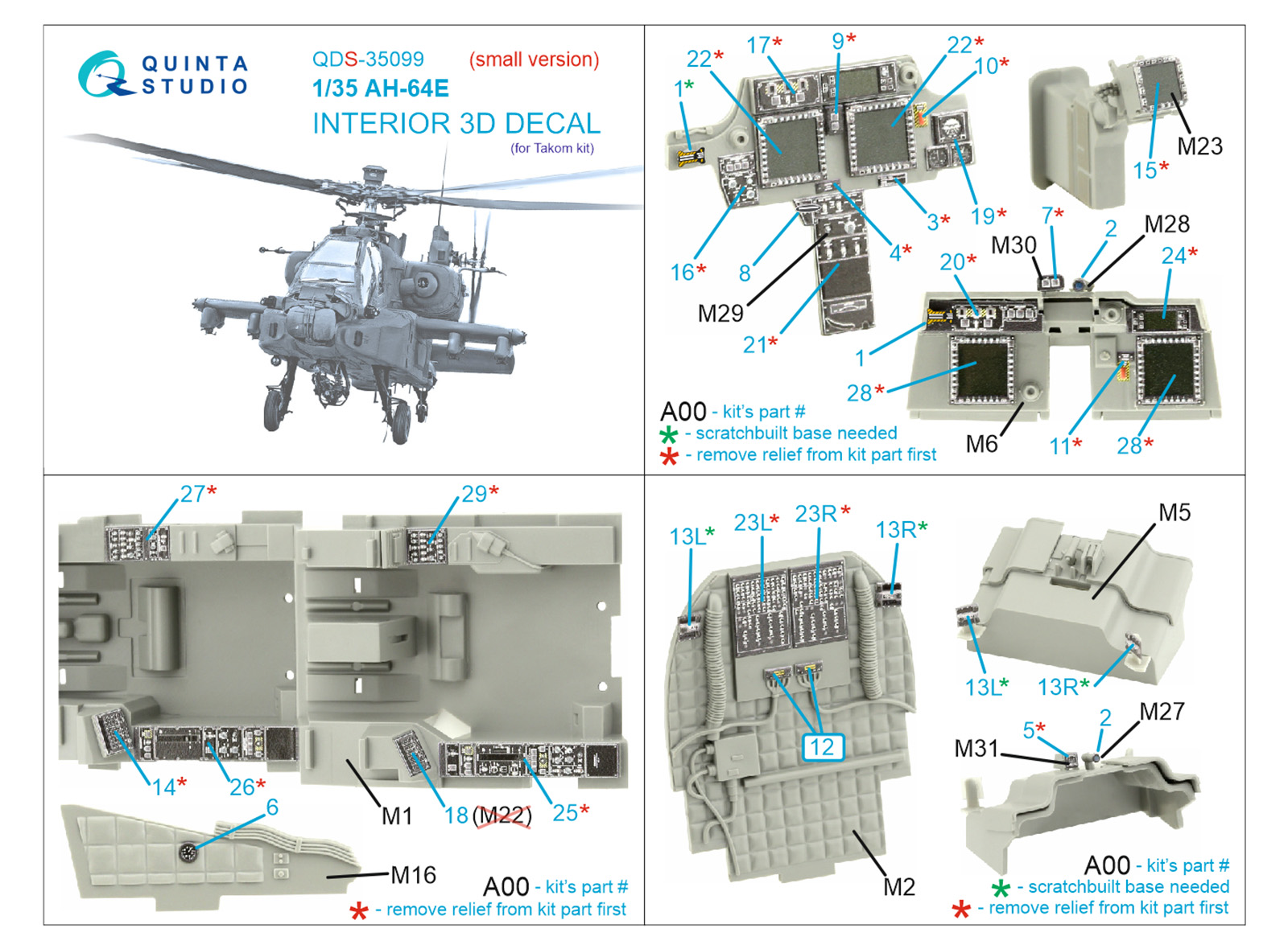 AH-64E 3D-Printed & coloured Interior on decal paper (Takom) (Small version)
