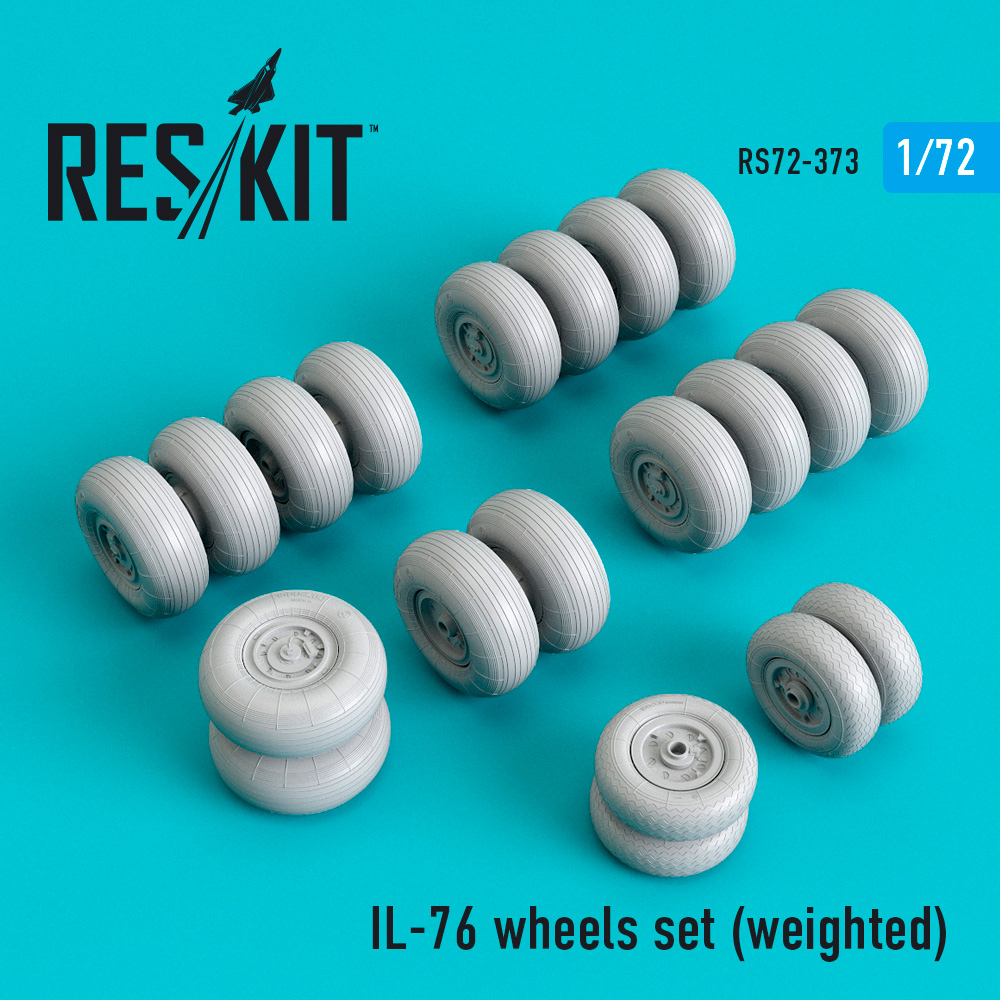 Additions (3D resin printing) 1/72 Ilyushin Il-76 wheels set (bulged tyre/weighted effect) (ResKit)