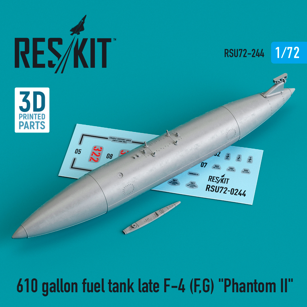 Additions (3D resin printing) 1/72 610 gallon fuel tank late McDonnell F-4F/F-4G Phantom (ResKit)