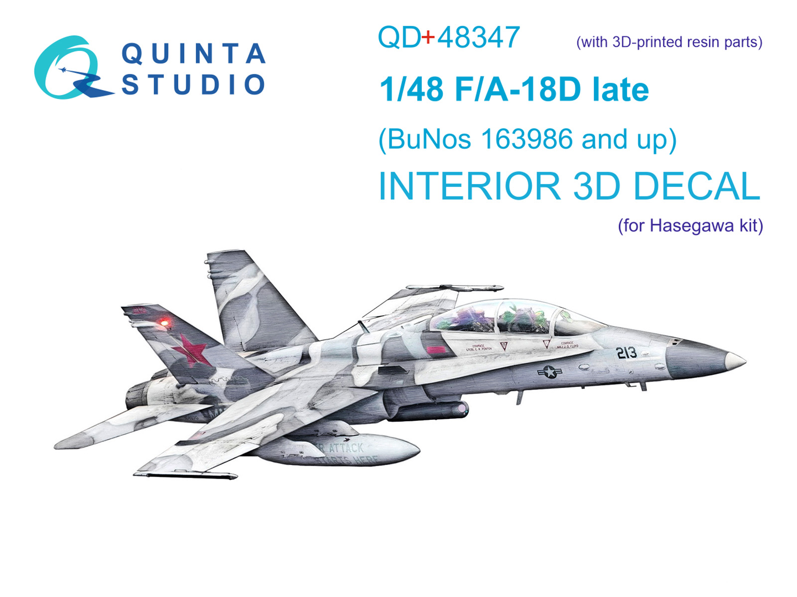 FA-18D late 3D-Printed & coloured Interior on decal paper (Hasegawa) (with 3D-printed resin parts)
