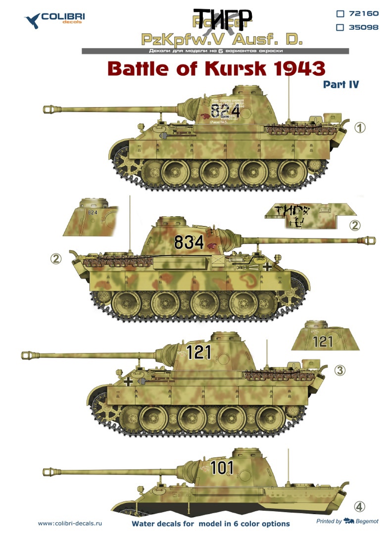 Decal 1/35 Pz.Kpfw.V Panter Ausf. D Battle of Kursk 1943 - Part IV (Colibri Decals)