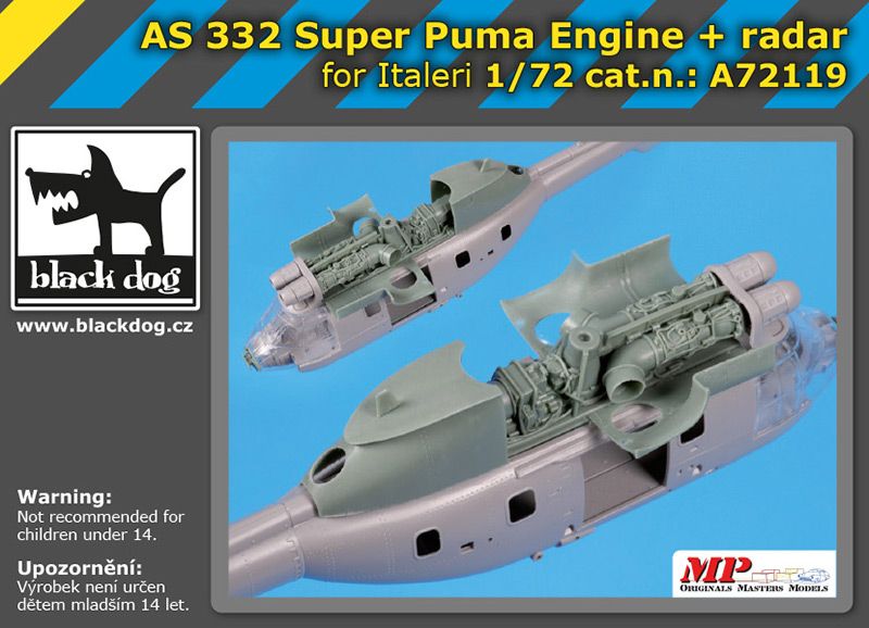Additions (3D resin printing) 1/72 Aerospatiale AS-332 Super Puma engine + radar (designed to be used with Italeri kits) 