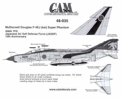 Decal 1/48 McDonnell F-4E PhantomJ (Kai) 306 TFS 10th Anniversary Japanese ASDF. Double sheet (CAM)